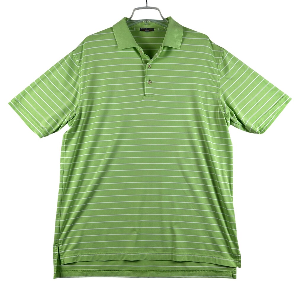 Peter Millar Polo Shirt Mens Large Green Stripe Summer Comfort Golf Stretch